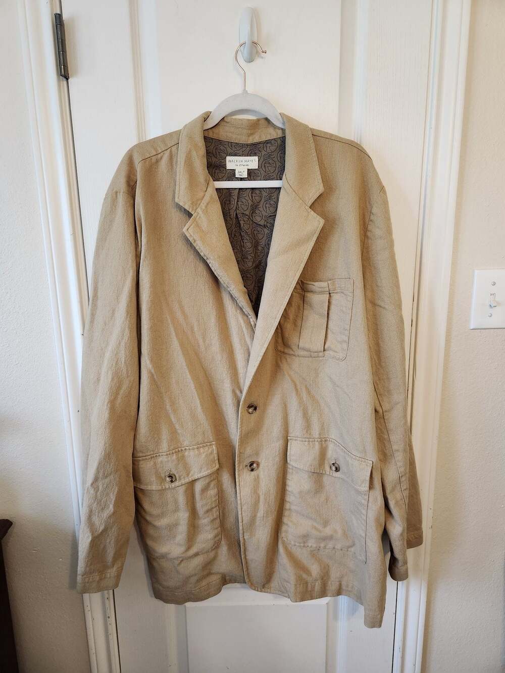 Big and tall linen blend Tan Cotton Safari Utility Field Jacket